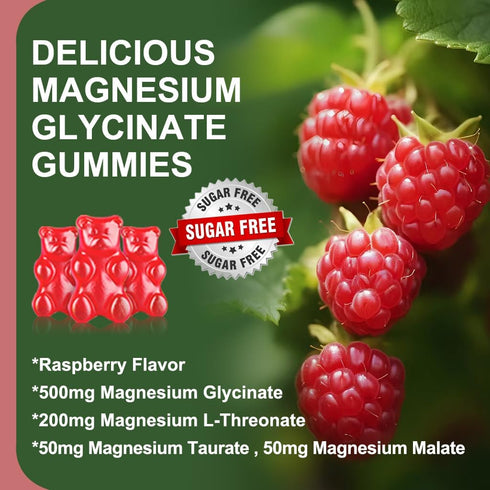 (2 Pack) Sugar Free Magnesium Glycinate Gummies - 500mg Magnesium with Sleep & Calm Support, 120 Raspberry Gummies