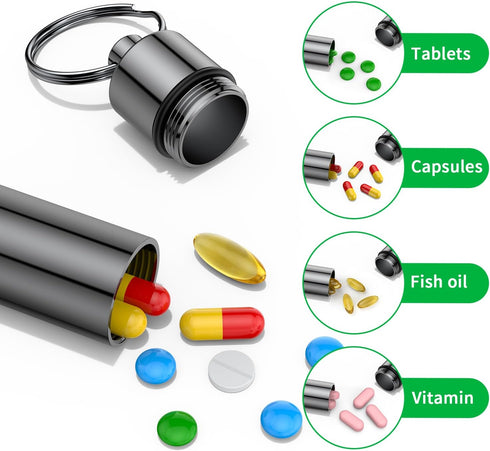 Small Pill Box (2 Pack), Portable Keychain Pill Holder, Mini Travel Container with Keyring