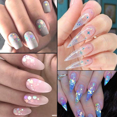 24 Grids Holographic Nail Sequins, 1 Pcs Nail Art Tweezers, Iridescent Mermaid Flakes for DIY Nail Art Decoration