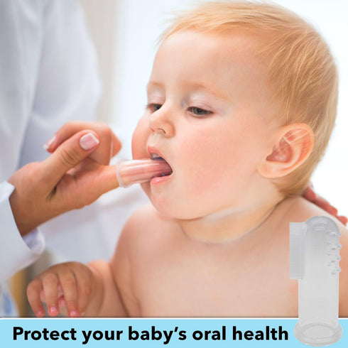 Baby Finger Toothbrush Set of 2, Silicone with 2 Cases in Pink, Toddler Training, Newborn Oral Massager