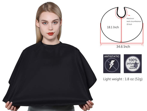 PERFEHAIR Short Makeup Comb Out Cape - Makeup Salon Artist Hair Styling Cutting Barber Cape Apron Bib for Clients, Black