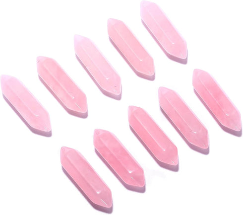 Rose Quartz Crystal 10 PCS Hexagonal Healing Reiki Stone Pendant for Jewelry Making