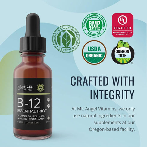 Mt. Angel Vitamins B12 Essential Trio, Vegan Sublingual Drops, Non-GMO, Made in USA