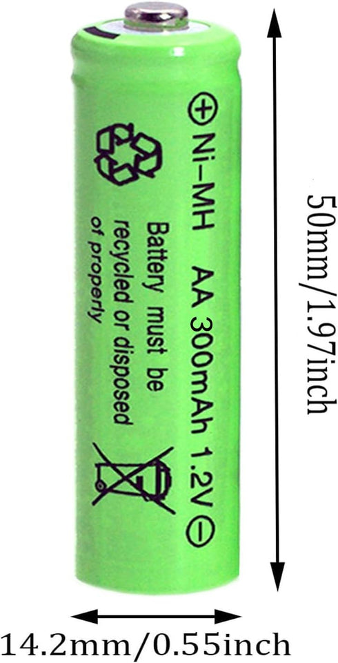 12 Packs 1.2V AA 300mAh Ni-MH Rechargeable Batteries for Solar Lights (AA Size)
