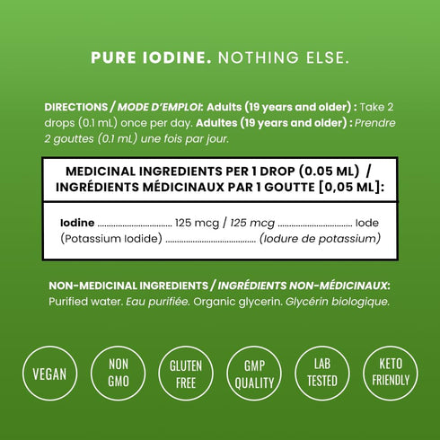 Organic Iodine Liquid Drops - 250 mcg Iodine Supplement for Women & Men - Potassium Iodide Solution 590 Servings