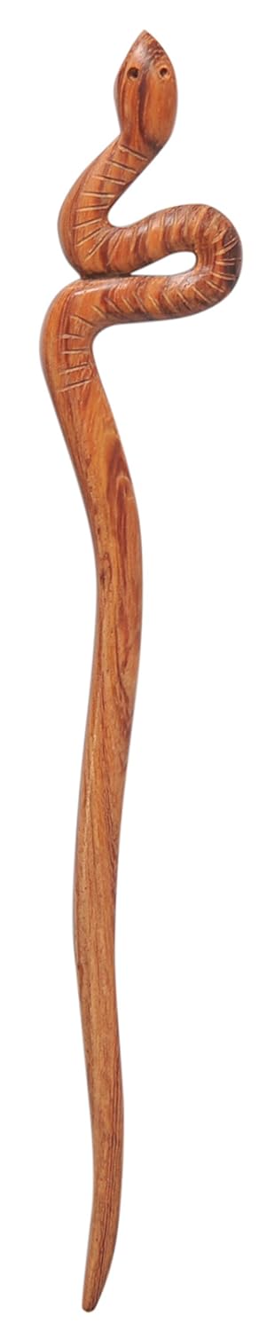 Mary Crafts Wooden Brown Snake Hair Pin, Handmade Hair Stick, Hair Accessory 6.9"