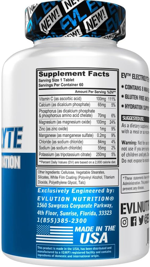 Evlution Nutrition Volumizing Electrolyte Hydration Tablets - Rapid Rehydration Supplement - Recharge and Recover - Contains 8 Key Electrolytes - Vegan, Gluten-Free, and Keto Friendly - 60 Servings