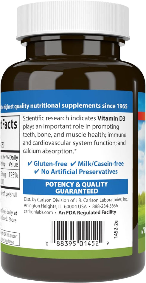 Carlson Vitamin D3 1000 IU - 250 Softgels