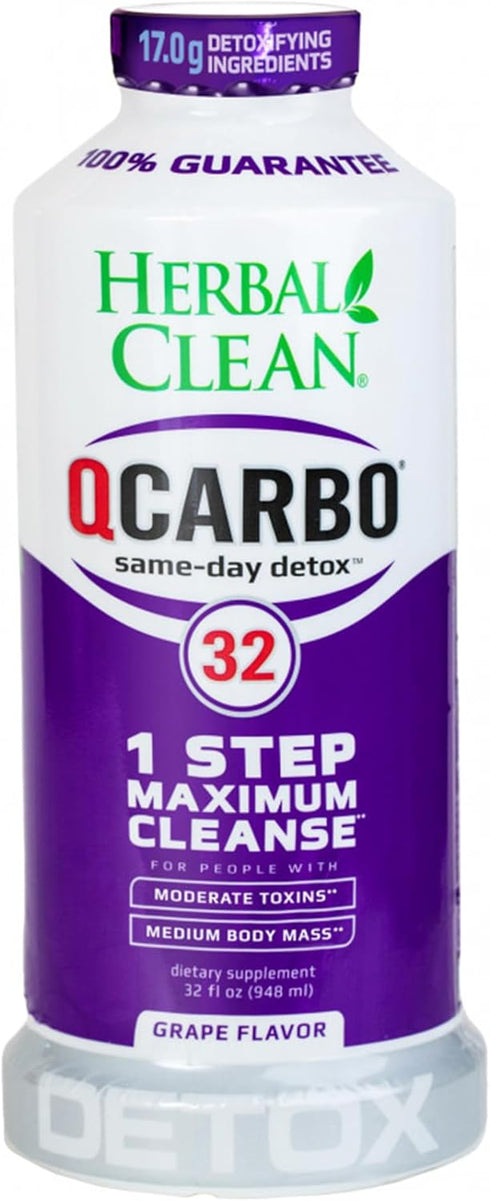 Herbal Clean QCarbo32 Same-Day Premium Detox Drink - Grape Flavor - 32 Fl Oz