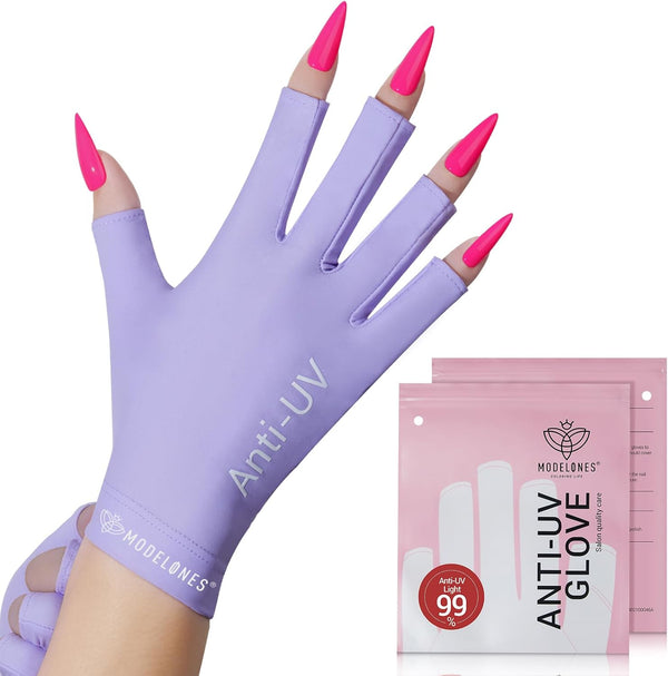 modelones UV Gloves for Gel Manicures, Premium UPF99+ Protection Gloves for UV/LED Nail Lamp, Purple