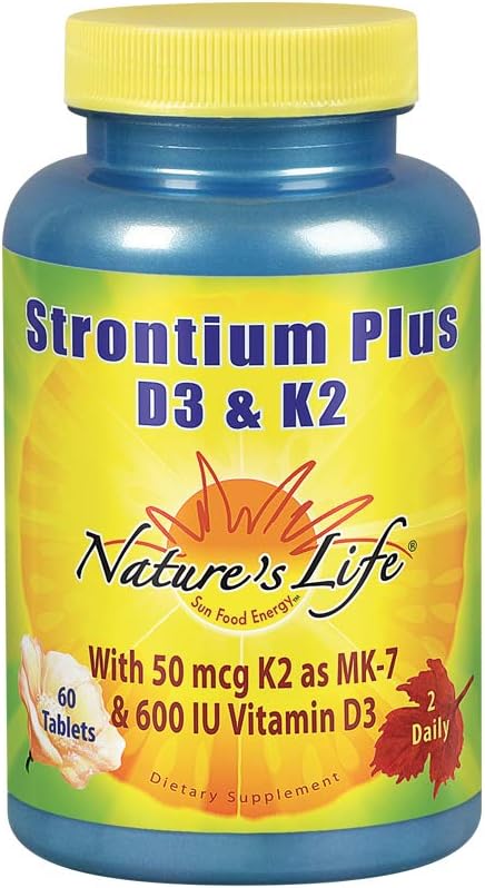 Nature's Life Strontium Plus Vitamins D3 & K2 - 60 Tablets, Bioavailable Formula May Help Support Healthy Bone Density