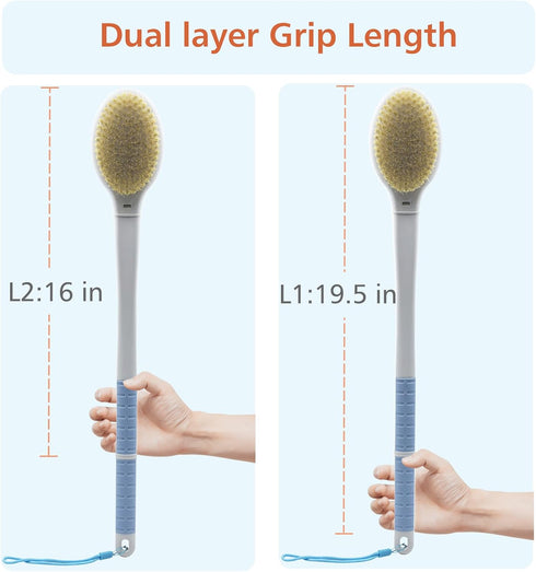 Shower Brush with Soft and Stiff Bristles, 20.5" Extra Long Handle Dual-Sided Back Scrubber Bath Brush