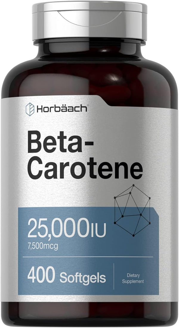 Horbaach Beta Carotene 25000 IU Softgels, 400 Count, Non-GMO & Gluten Free Vitamin A Supplement