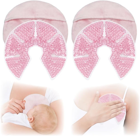 Hot/Cold Breast Gel Bead Ice Packs, Relief for Breastfeeding, Nursing Pain, 2 Pack (Pink)