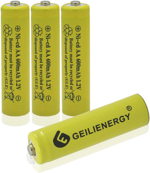GEILIENERGY NiCd AA 600mAh 1.2V Rechargeable Batteries, 4 Pack for Solar Lamps