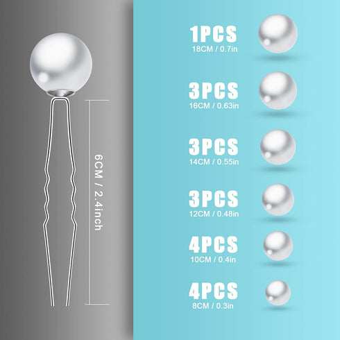 SAVITA 18 Pcs Pearl Hair Pins - 6 Sizes Bridal Hair Pieces for Wedding, Bride, Bridesmaid, Women (Silver)