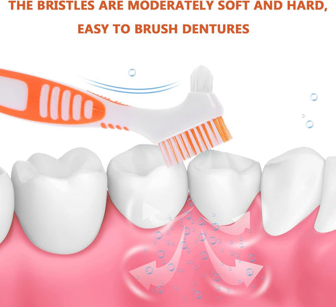 Healifty 4 Pcs Hard Denture Brush - Double Sided Toothbrush for Fake Teeth Cleaning (Orange)