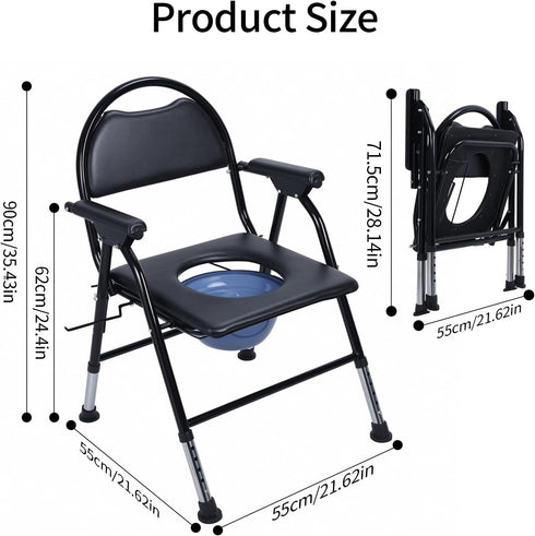 toxaaiwr Commode Commode 1 Folding Bedside Portable Shower Chair Padded Seat Bedside Toilet for Elderly and Disabled