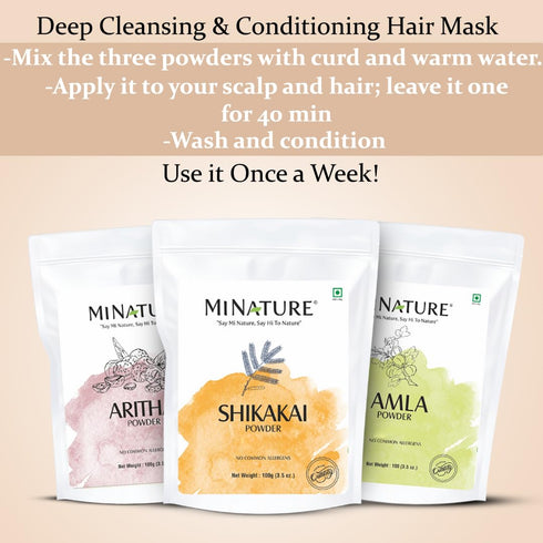 Combo of Amla Powder, Aritha & Shikakai (Pack of 3), Natural Hair Pack for Conditioning and Shine