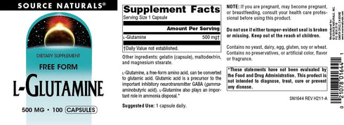 Source Naturals L-Glutamine - Free Form Amino Acid, Supports Metabolic Energy - 100 Capsules