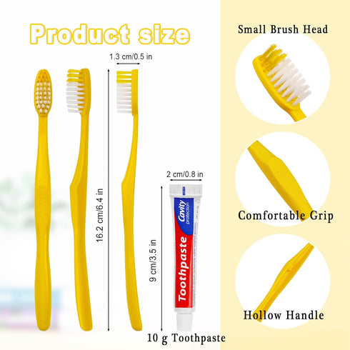 Disposable Toothbrushes with Toothpaste, Pack of 20, Yellow Hollow Toothbrush with 10g Toothpaste Individually Wrapped.