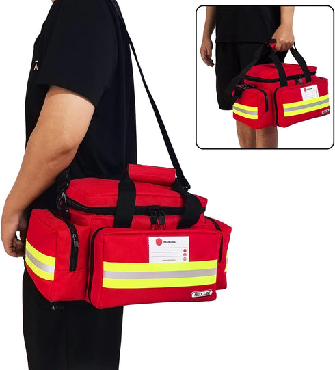 REDCUBE Emergency Bag - First Aid Empty Bags, Professional Multiple Compartment Kit Carrier for Emergency Medical