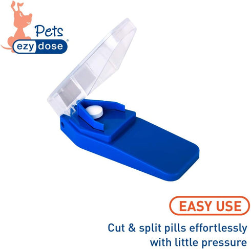 Ezy Dose Pet Pill Cutter with Safety Shield, Blue, for Dogs, Daily Usage, Accurate & Easy Cutting of Pills
