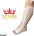 Ziperior 15-20 mmHg Open Toe Compression White Navy Gray Inside Leg Zipper Socks