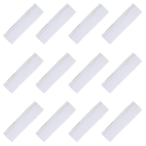 Kenz Laurenz Soft and Stretchy Elastic Cotton Headbands, Pack of 12, White
