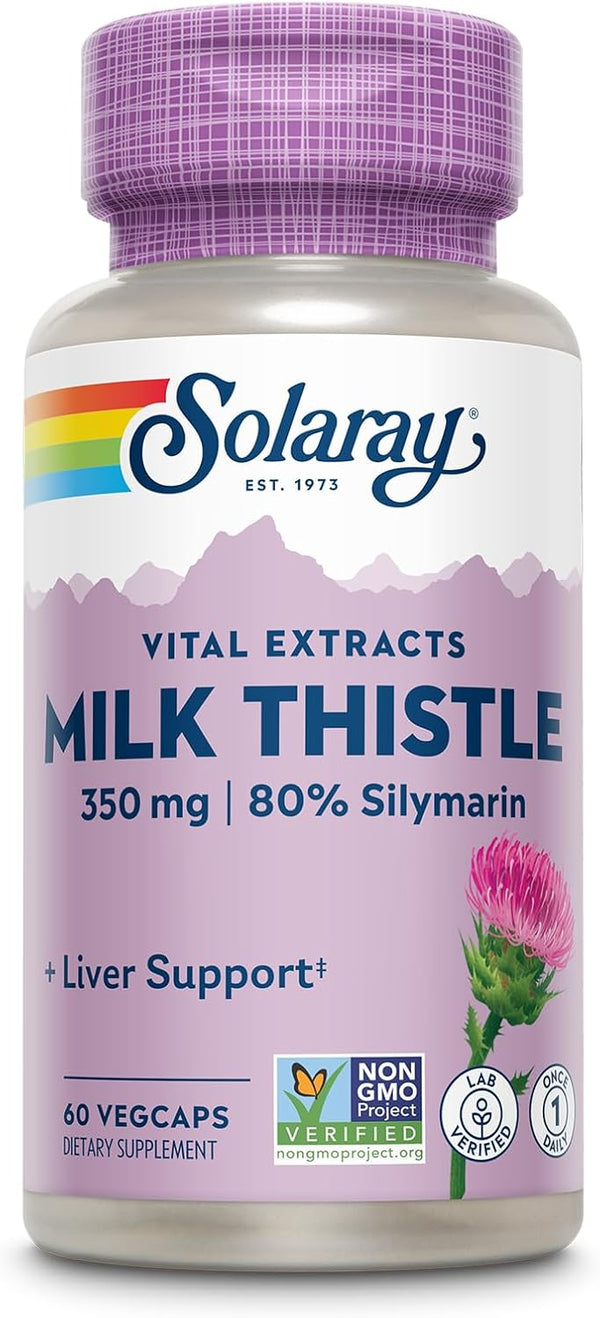 SOLARAY Milk Thistle Seed Extract 350 mg, 60 VegCaps, Vegan, 60 Servings, 80% Silymarin