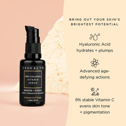 JSHealth Vitamin C Serum for Face, Brightening Hyaluronic Acid Anti-Aging Serum, Hydrating Facial Serum with Niacinamide