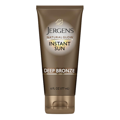 Jergens Natural Glow Instant Sun Sunless Tanning Moisturizer + Bronzer, Deep Bronze, 6 Ounce
