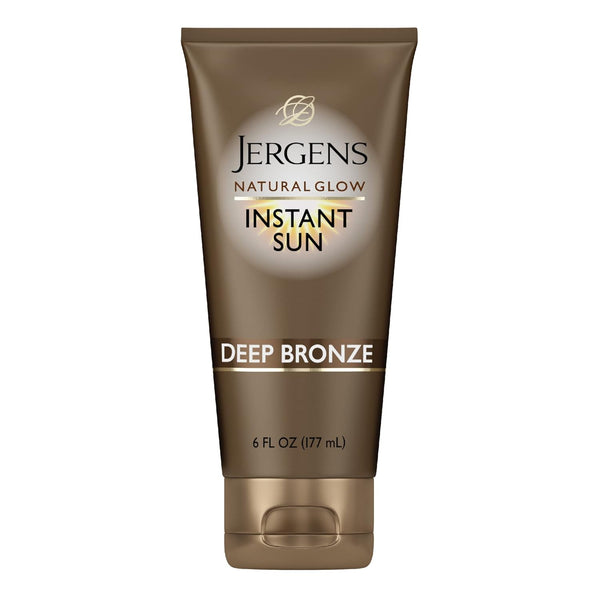 Jergens Natural Glow Instant Sun Sunless Tanning Moisturizer + Bronzer, Deep Bronze, 6 Ounce