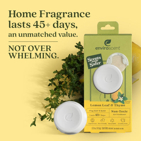 Enviroscent Non Toxic Air Freshener Plug-in, Lemon Leaf & Thyme, 1 Refillable Plug In & 1 Scent Refill, Lasts 45+ Days