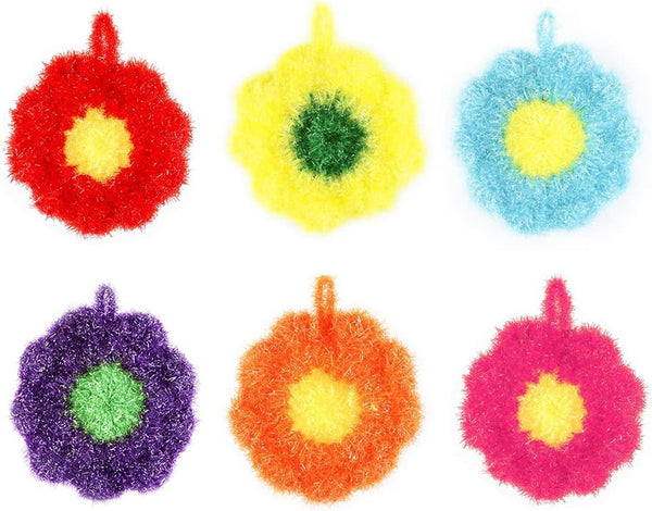 6 Pcs Flower Shaped Acrylic Dish Scrubbers, Colorful Kitchen Sponge Net Dish Cloths