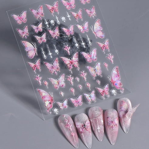 5D Aurora Butterfly Nail Stickers for Women, Cartoon Butterfly Nail Art Decals for Nail Designs