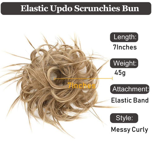 HMD Tousled Updo Messy Bun Hairpiece - Synthetic Ponytail Hair Extension with Elastic Rubber Band
