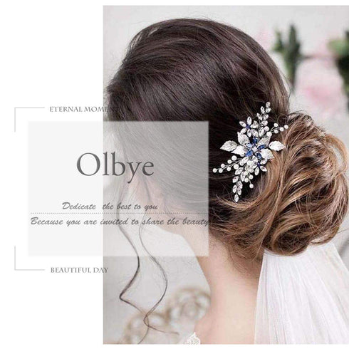 Olbye Blue Rhinestone Wedding Hair Comb Bridal Accessories for Bride and Bridesmaids Silver Hair Piece