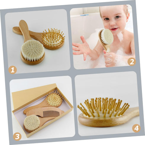 PERSELOSO Infant Soft Wooden Hair Comb for Gentle Scalp Grooming for Newborn Hair Care and Bath Time