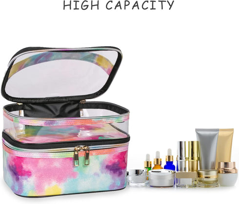 Cosmetic Bag Makeup Bag, Travel Cosmetic Bags for Women, Portable Waterproof Foldable Makeup Cases (Tie-Dye)
