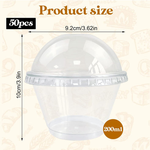 KKONHII 50 Pack 7oz Disposable Dessert Cups, Clear Plastic Cups with Lids, Mini Parfait Cups with No Holes Dome Lids