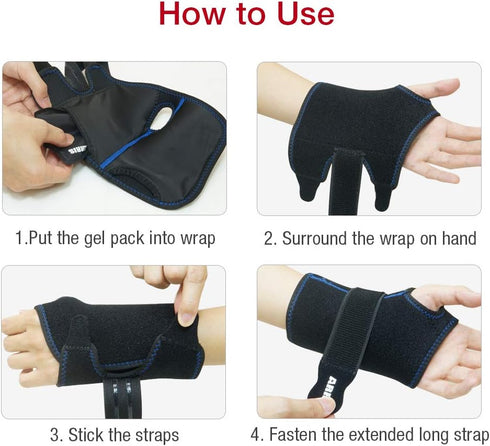 Wrist Ice Pack Wrap for Carpal Tunnel Relief, Hand Support Brace with 2 Reusable Gel Packs for Injuries