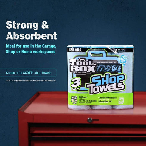 Sellars 54483 Toolbox 3-Pack, 11" 9.4" (1 Packs 3 55 Shop Towels Length x Width, Blue of Rolls, Sheets per Roll)