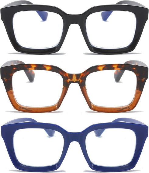 DXYXYO Blue Light Blocking Reading Glasses for Women, 1.5 Oversized Retro Square Computer Readers (3 Pack)