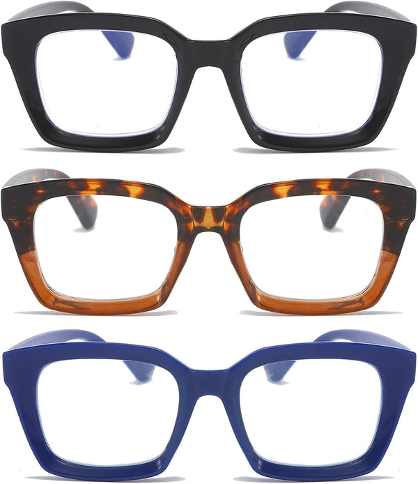 DXYXYO Blue Light Blocking Reading Glasses for Women, 1.5 Oversized Retro Square Computer Readers (3 Pack)