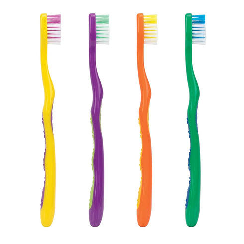 Practicon SmileGoods Y331 Child Toothbrush, Soft, Paw Print Grip, Assorted Colors, Bulk Pack of 72