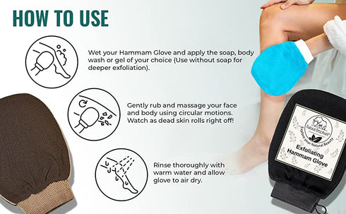 Natural Elephant Exfoliating Hammam Glove Pack of 5 (Black, Lilac, Teal, Orange, Brown)
