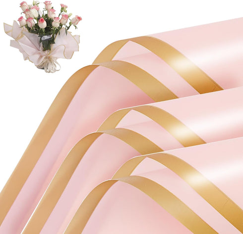 20 Sheets Pink Flower Wrapping Paper - Waterproof Floral Bouquet Packaging for DIY Crafts, Wedding Birthday Gift
