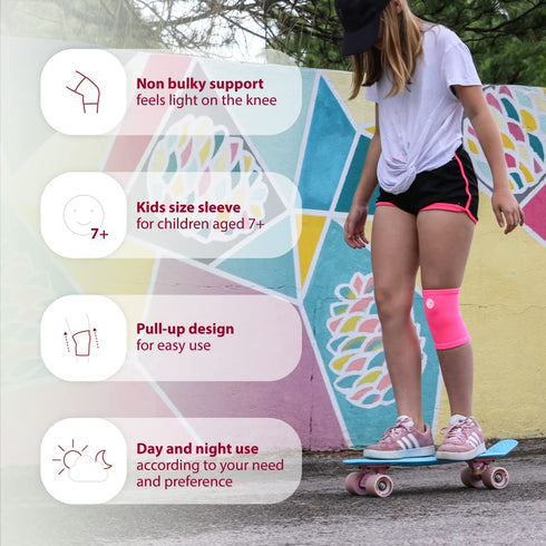 KARM Kids Knee Brace Sleeve - Youth Compression Sleeve for Pain Support in Sports, Football, Basketball, Pink