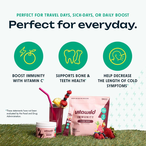 Immunity + Daily Hydration & Multivitamin Electrolyte Drink - Single Serving Stick Packs, Zero Sugar + Zinc